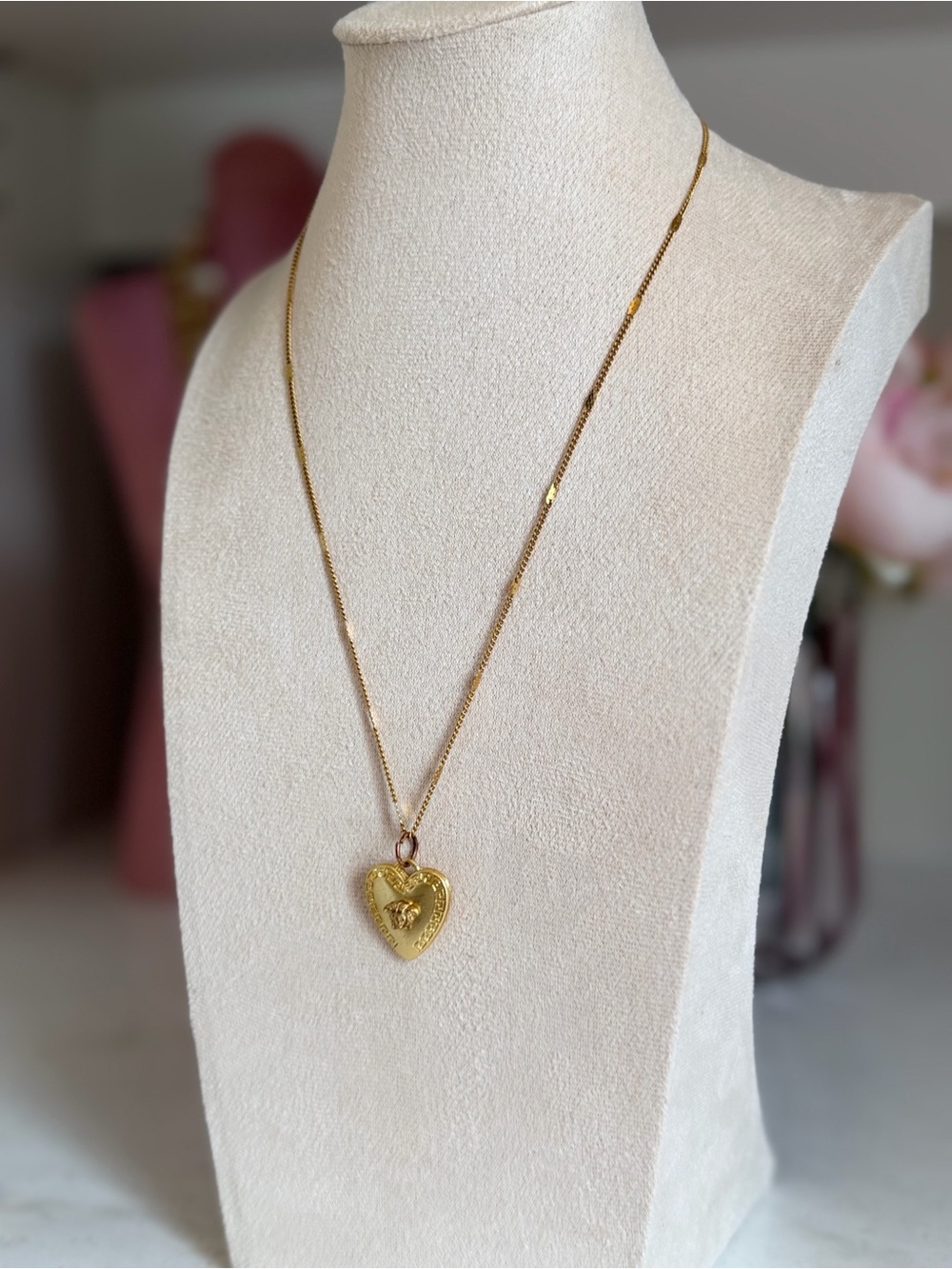 Versace EUC Gold Heart Locket Necklace